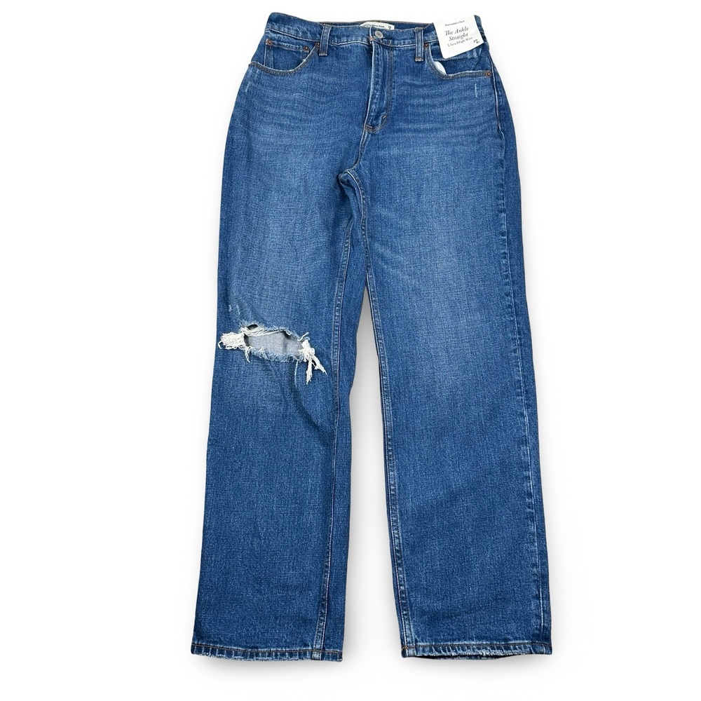 Abercrombie & Fitch Ankle Straight Ultra High‎ Rise Distressed Jeans Blue 29 8L